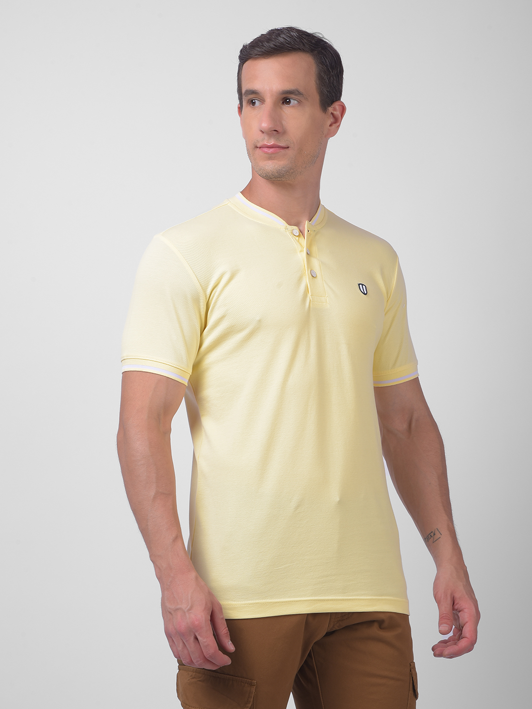 Numero Uno Men Yellow Henley Neck Regular Fit T-Shirt